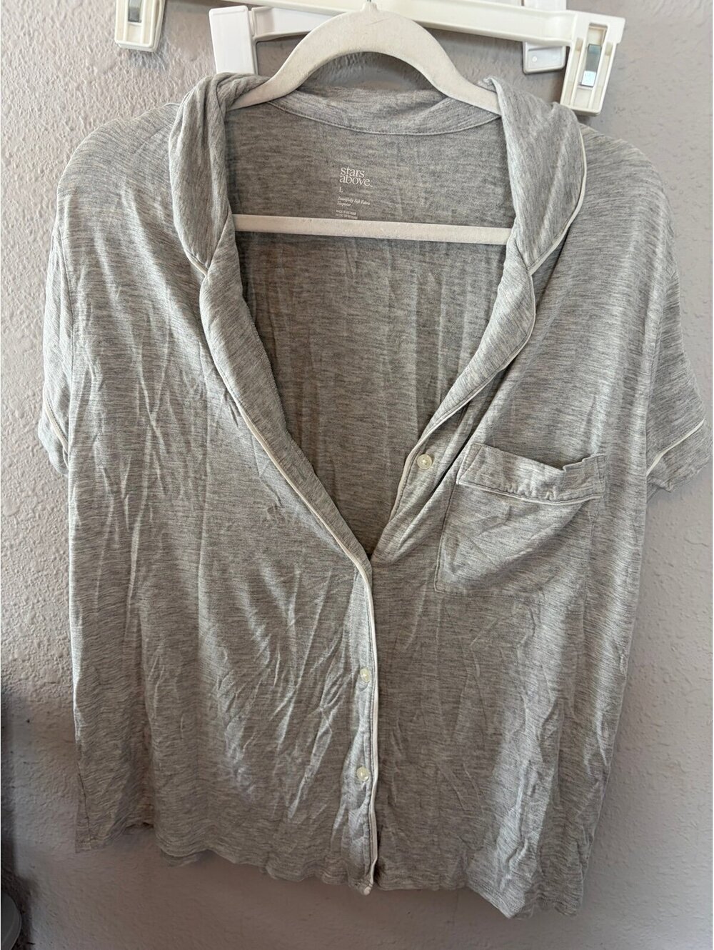 Stars Above Grey PJ Button Top Bamboo size L